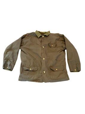 GreatLand Olive Green Field Coat Sz L With Plaid Removable Lining Cotton Nylon